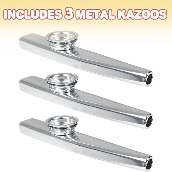 4,75 tommer Metal Kazoo - Sæt med 3 - Sjovt brummende musikinstrument til børn og KLB
