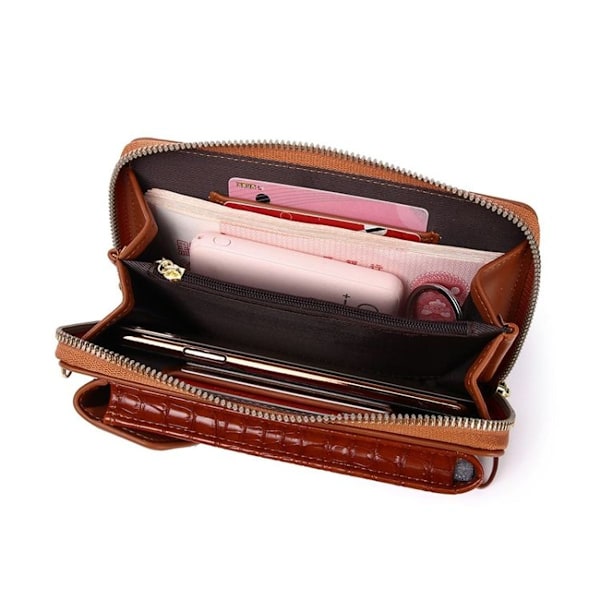 Kvinnlig Messenger Telefonväska Mini Krokodilmönster Crossbody Myntväska (Brun)