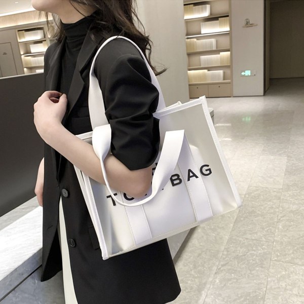 Gjennomsiktig handlepose for kvinner med stilig veske hvit KLB