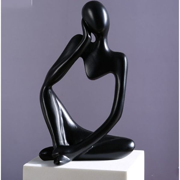 Den sorte tænkerstatue,Harpikstænker Abstrakt Skulptur Statue Moderne Karakterfigurer Boligindretning Kontor Skrivebord Ornament Fødselsdagsgaver