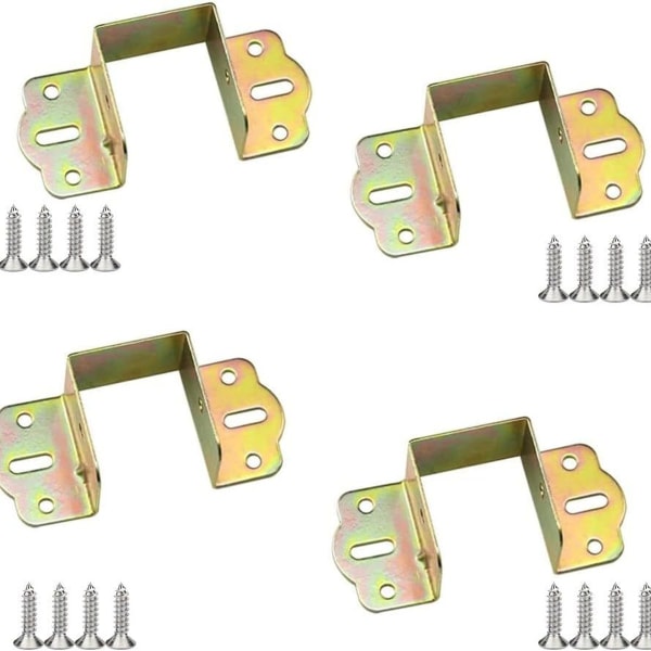 Pakke med 4 stk. 40mm firkantede metall U-formede sinkbelagte sengekantbraketter KLB