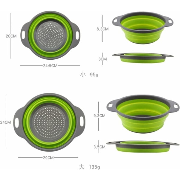 Sammenklappelig si 2 dele sammenklappelig si dele silikone sammenklappelig si køkken si ryddelig pasta si (grøn) KLB