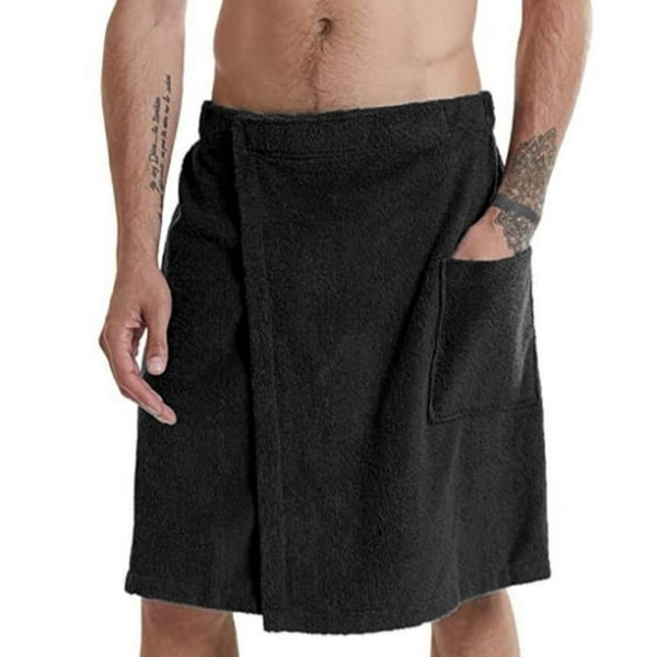 Myke badekåper for menn komfortable hjemmeklær ensfarget badekjole og nattkjole for menn som kan bæres badekåpehåndklær og lomme svart XL