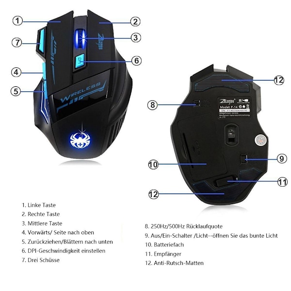 Zelotes trådløs mus trådløs mus, 2,4 GHz ergonomisk PC-mus trådløs, 7