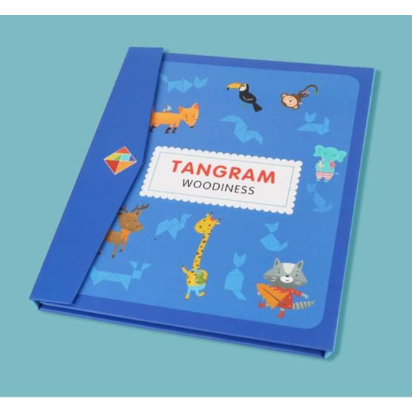 Tangram Magnetisk Puslespilbog, Børnepuslespil Geometriske Blokke Massivt Træ