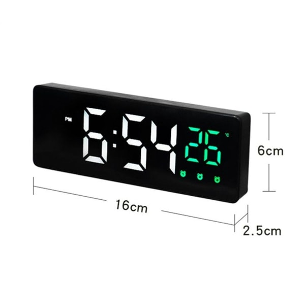 Röstaktiverad LED-ljudlös, datumtemperaturdisplay, elektronisk klocka (svart).