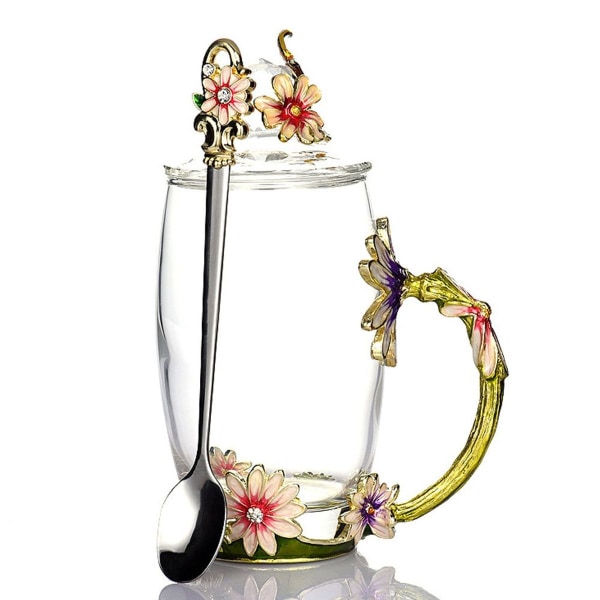Håndlavede glas kaffekopper med skeer, 350 ml kopper,
