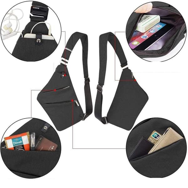 Multificka crossbody, herrbröstväska, stöldskyddad bröstväska