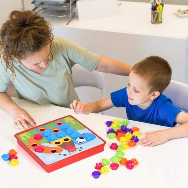 Mosaik plug-in spil til børn, plug-in mosaik med 45 plug-in perler og 12 farvede KLB