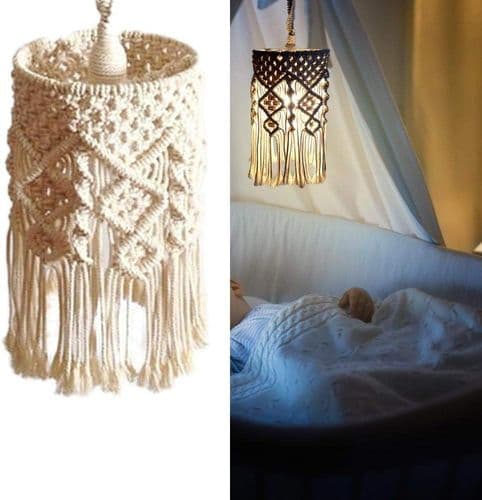 Håndstrikket lampeskærm, pendellampeskærm, boho macramé lampeskærm