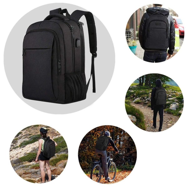 Överdimensionerad, ryggsäcksvänlig collegeväska med laptopfack i svart