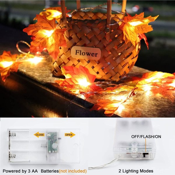 Lampe ahorn fairy lights, 6 m, 40 LED'er, maple leaf fairy lights, maple leaf lights KLB