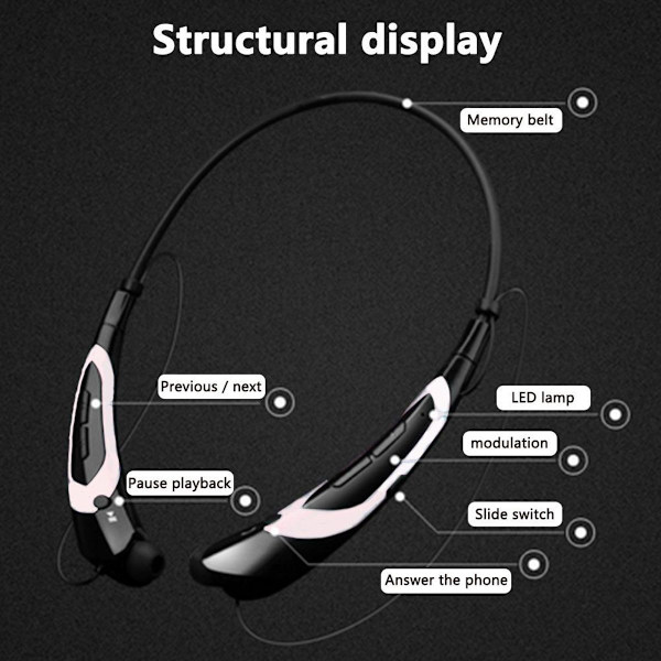 Bluetooth-hodetelefoner, trådløse Bluetooth 4.0 krage hvite