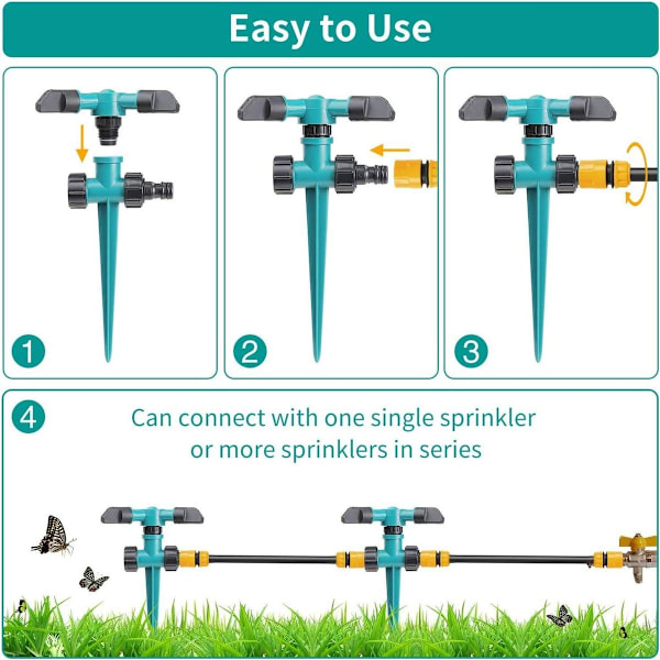 Pakke med 2 havesprinklere, automatisk plænesprinkler 360 grader
