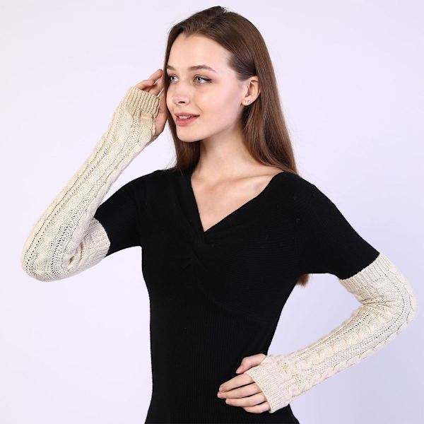 Fingerløse tommelfingerhuller Lange HandskerTwisted Strikvarer Varme Fingre Beige KLB