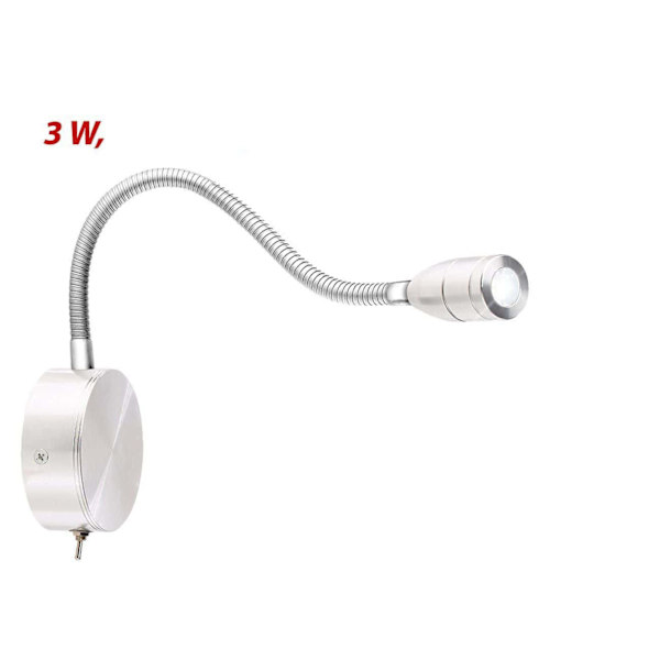 Svanhals sänglampa, LED-säng- och läslampa med svanhals, väggmontering, 3W, kallvitt