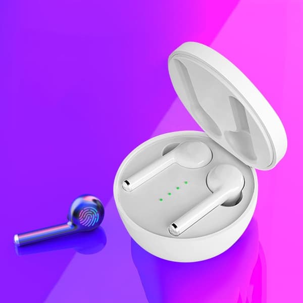 Bluetooth 5.0 in-ear-hörlurar med laddningsbox, brusreducerande vit