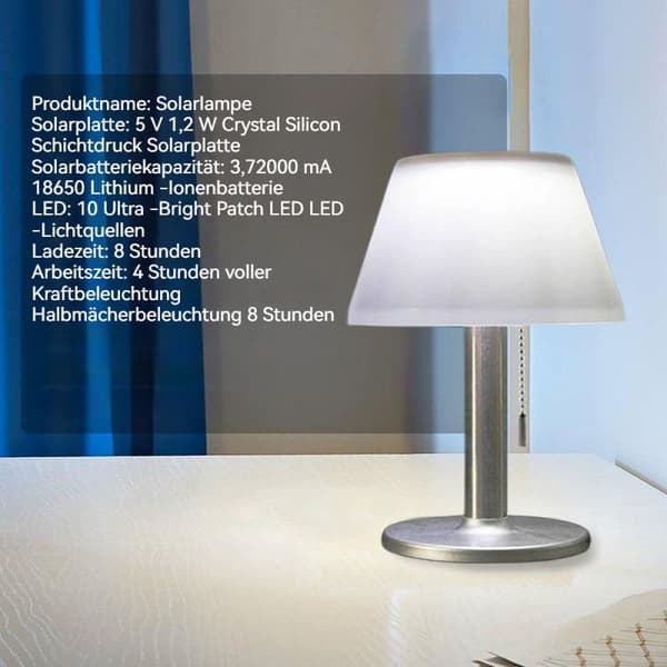 LED solbordlampe utendørs lys dimmbar IPX4 rustfritt stål plast