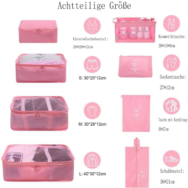 OSDUE Resväska Organiser Set 8 st, Packkuber, Vattentäta Resekläder KLB