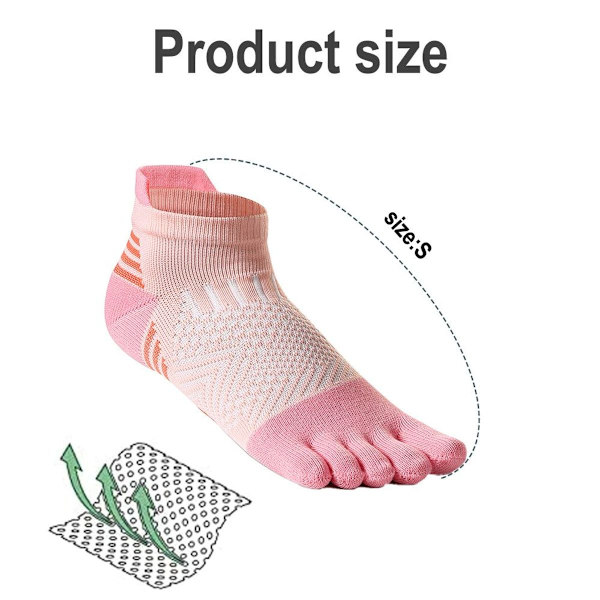 3 par fem-finger sokker korte rør løbestrømper pink KLB