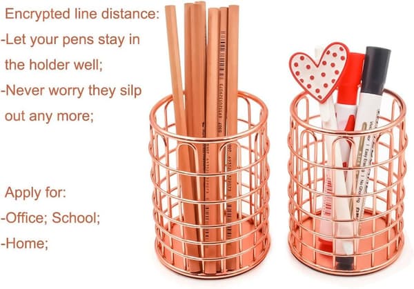 Penholder Makeup Brush Organizer - 2 Pak Kontor Tråd Rose Guld