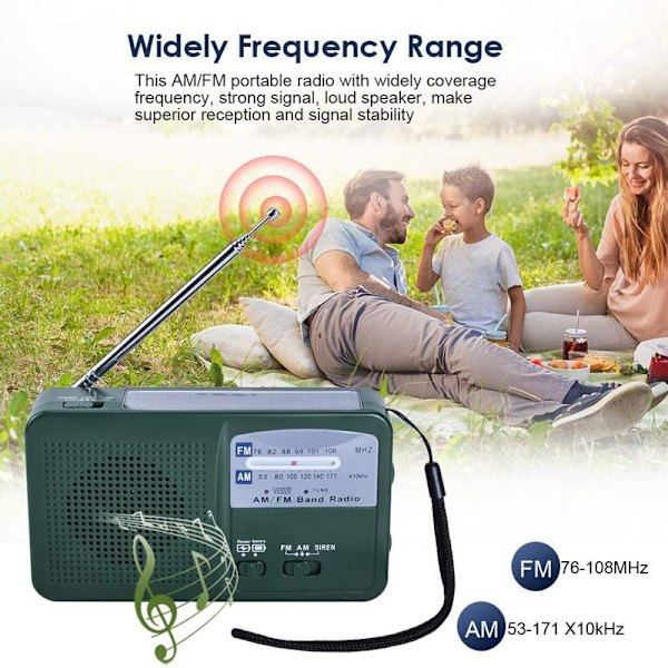 Bærbar nødradio Solradio Sveiv AM FM Radio med LED-lommelykt USB-port