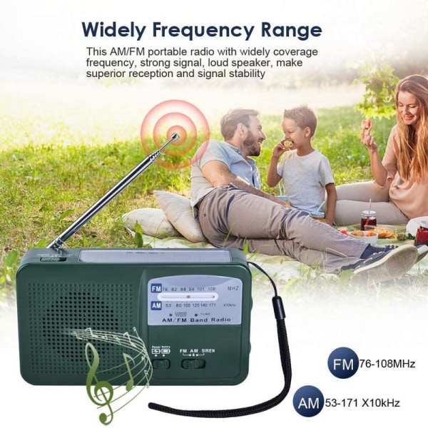 Bärbar nödradio solradio vev AM FM-radio med LED-ficklampa USB-port