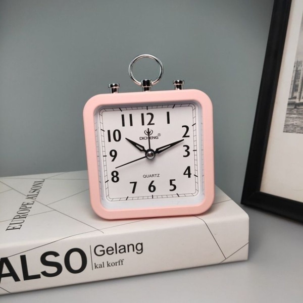 Paket med 2 godisfärgad fyrkantig väckarklocka för kontor och studenter (rosa)