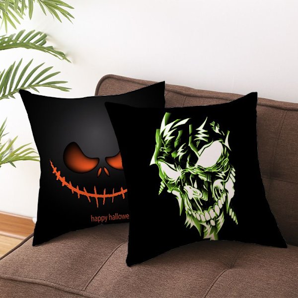 Halloween putetrekk sett med 2, Halloween dekor, skjelett hodeskalle spøkelse pute, fersken hud putetrekk, putetrekk for sofa seng, 18x18 tommer