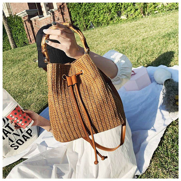 Sommer Rattan Handlepose Stor Kapasitet Strand Tre Handlepose
