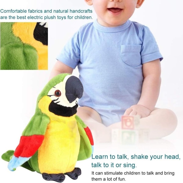 Talking Parrot Toy, Interactive Plys Legetøj, Grøn KLB