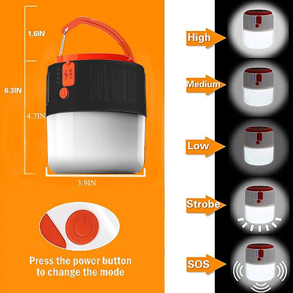 Solcelledrevet Camping Lys USB Genopladelig Bærbar LED Camping Lanterne Vandtæt