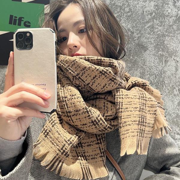 Sjal for kvinner Rutete pleddsjal Trendy Tartan Sjal Oversized Wrap Kamel KLB