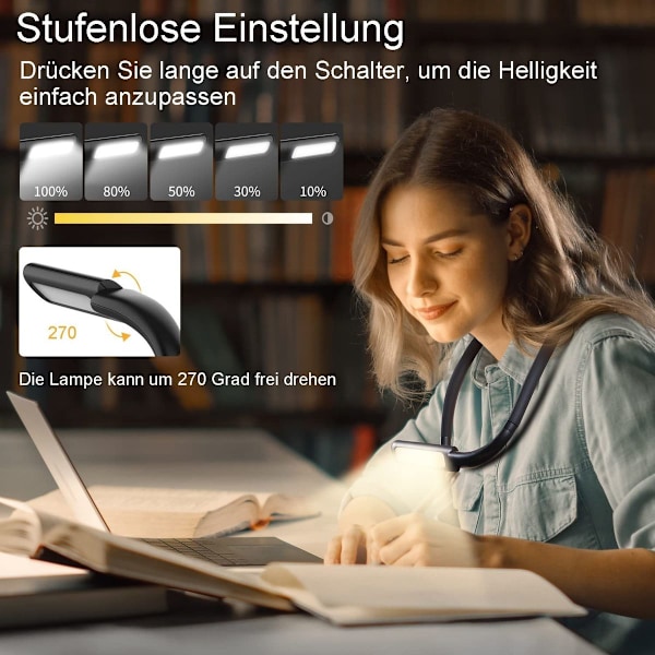 LED-läslampa för bok 1800mAh boklampa dimbar 6 LED-färgtemperatur KLB