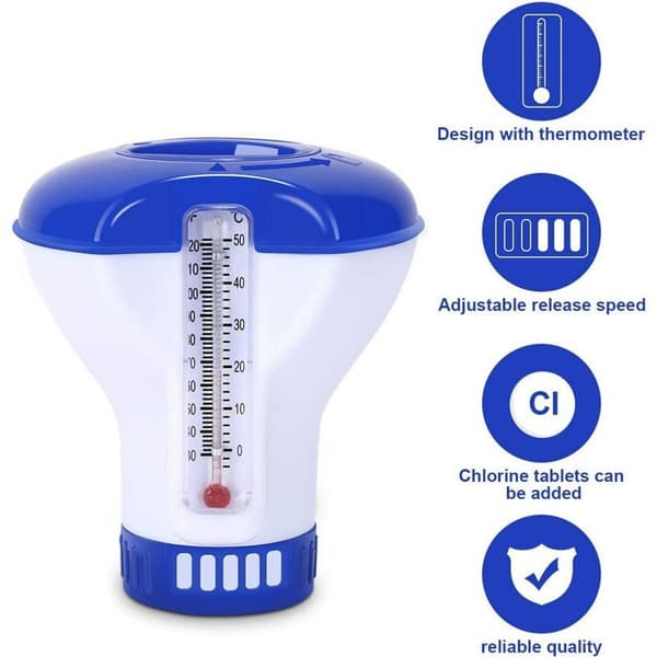 Svømmebasseng Diffuser, Svømmebasseng Klor Diffuser med Termometer, Automatisk Klorinator