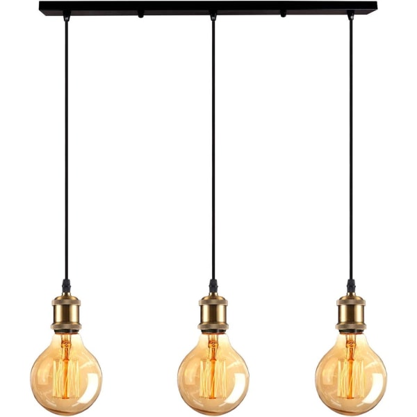 Vintage 3-ljus hängande ljuskrona taklampa i metall med E27 lampsockel, Edison Style, 50 cm, antik mässing (utan glödlampa)