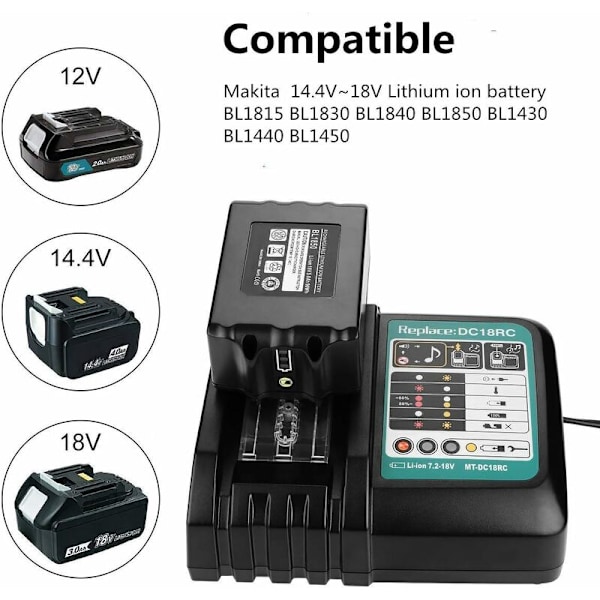 3A DC18RC Ersättnings Li-Ion Laddare för Makita 14.4V 18V BL1830 BL1840 BL1850 BL1815 BL1430 LXT400 EU Snabbladdare KLB