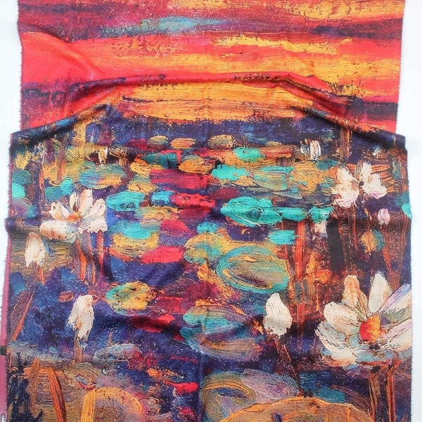 Cashmere halsduk för kvinnor Elegant Large Winter Warm Lotus in Sunset