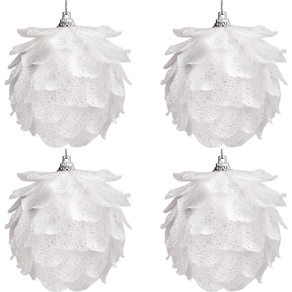 Pinecone joulukoristeet (4 kpl) - Suuret valkoiset glitter-männynkävyt KLB