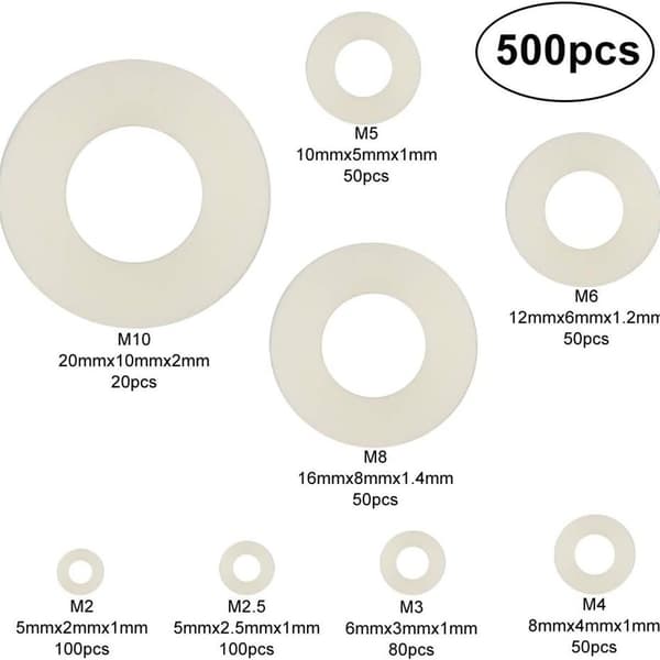 500 stk plastbrikker nylonbrikker M2/M2.5/M3/M4/M5/
