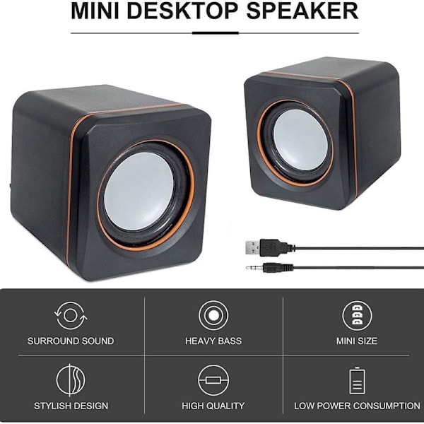 USB-stereohøyttalersystem med 3,5 mm lydkontakter for tilkobling