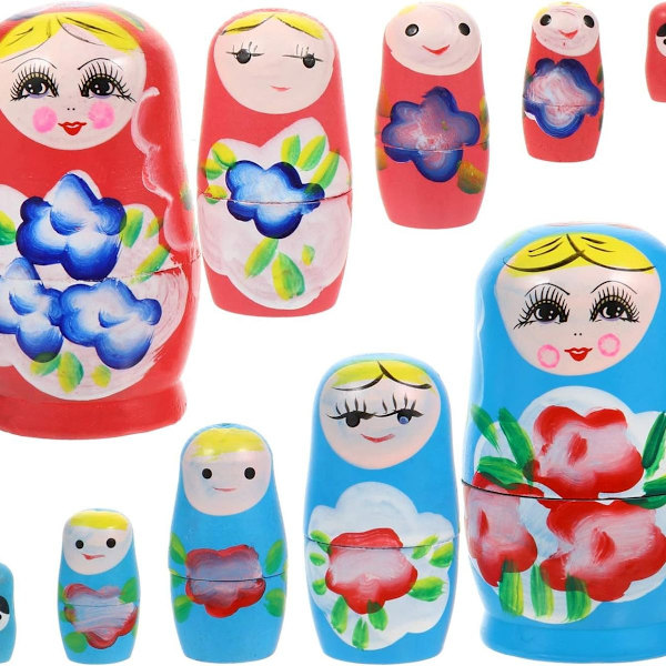 2 Set Ryska Nesting Dolls, Ryska Nesting Dolls för Barn, Trädockor KLB