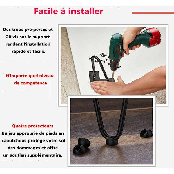 Skandinaaviset huonekalujalat 4 kpl Diy Pin -jalat Pöydän jalat Tuolin jalat 20 ruuvilla + 4 jalkasuojaa, H25cm-2 tankoa KLB