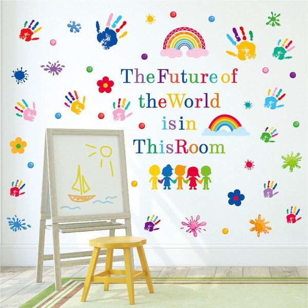 Fargerike inspirerende sitater Veggklistremerker Paint Splash Handprint Wall Stickers KLB