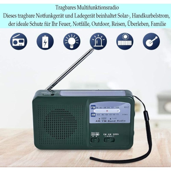 Bärbar nödradio Solradio Vevar AM FM-radio med LED-ficklampa USB-port