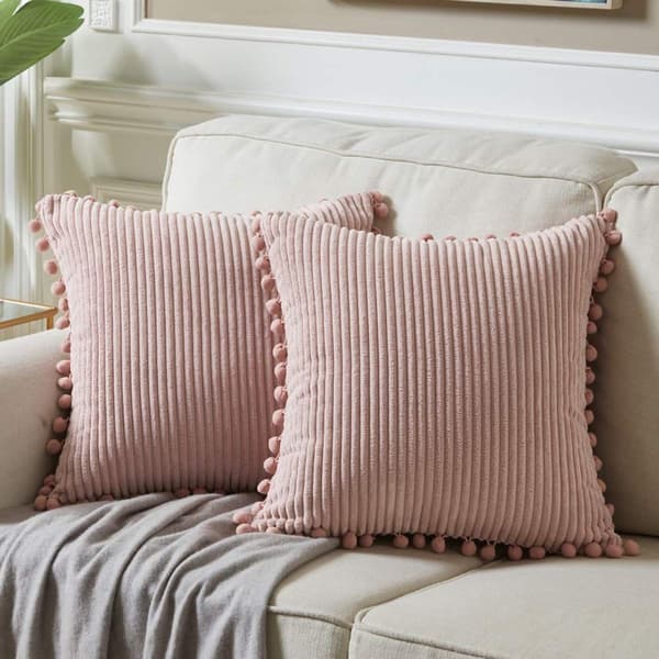 Pakke med 2 pudebetræk til sofa, 45 x 45 cm, elegant pudebetræk med pomponer