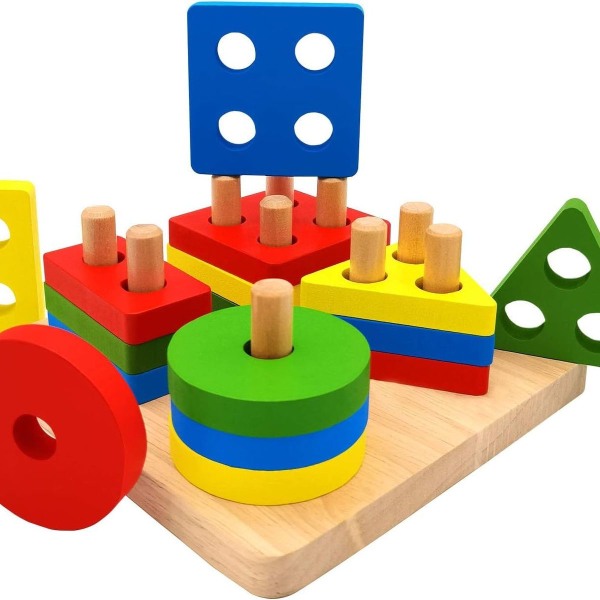 Træpuslespil, sortering, stabel legetøj, pædagogisk legetøj, Montessori børnelegetøj KLB