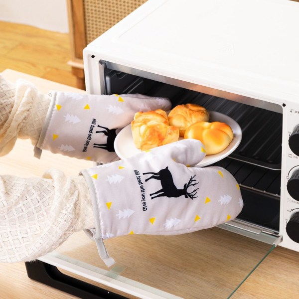 2 stk varmebestandige ovnshansker Vaskbare kjøkkenhansker til mikrobølgeovn Hjemmegrill Baking Brød Pizzakake Grå-