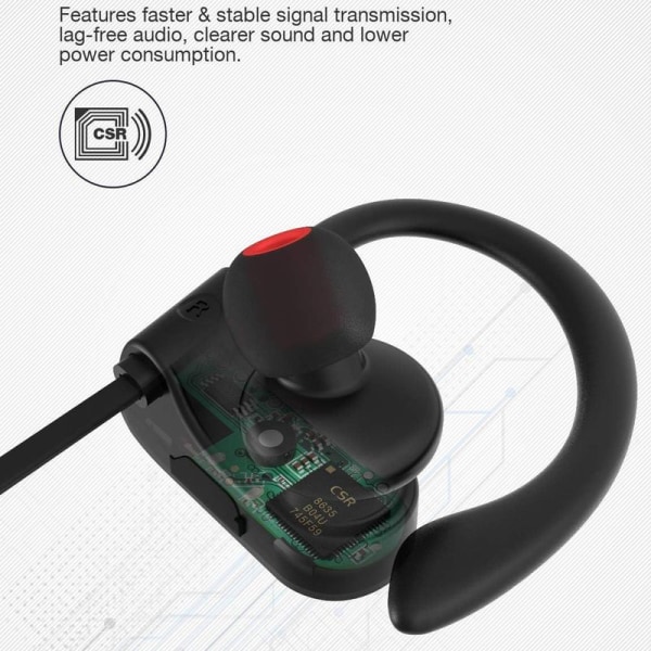 Bluetooth-hodetelefoner, trådløse ørepropper IPX7 vanntette, svarte