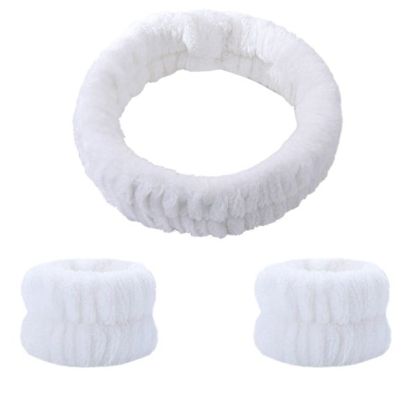 3 stk. ansigtsvask pandebånd og armbånd sæt ansigts spa pandebånd makeup pandebånd elastisk ansigts pandebånd ansigtsvask pandebånd til hudpleje (hvid)